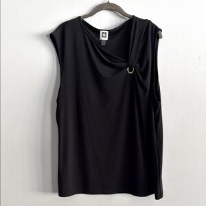 Anne Klein Black Asymmetrical Blouse Relaxed Fit